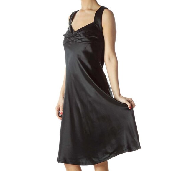 Calvin Klein Black Shiny Sweetheart Neckline Flared Dress - Picture 2 of 3